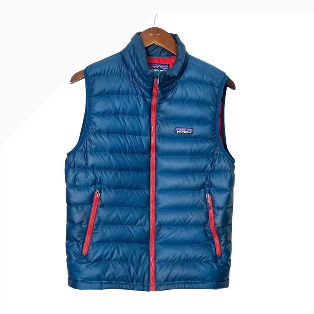 Patagonia Men's Down Vest Small Blue Red Mountain Outdoor  Trail Utility Puffer